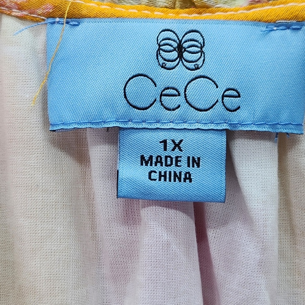 CeCe Womens Plus 1X Radiant Yellow Floral Print Blouse Skirt Set Spring Breakers - Picture 16 of 16